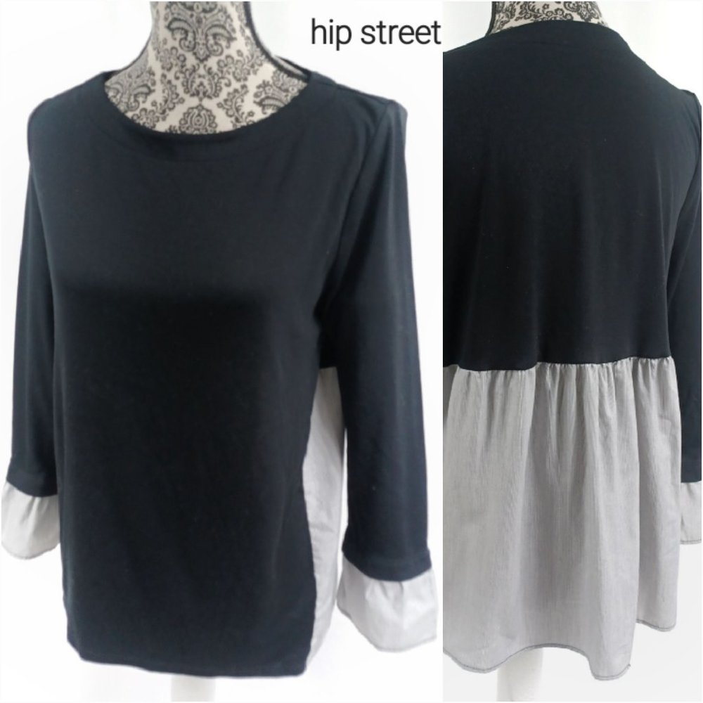 LOFT LS Jersey & Woven Stripe Accent Tee Shirt Top MP